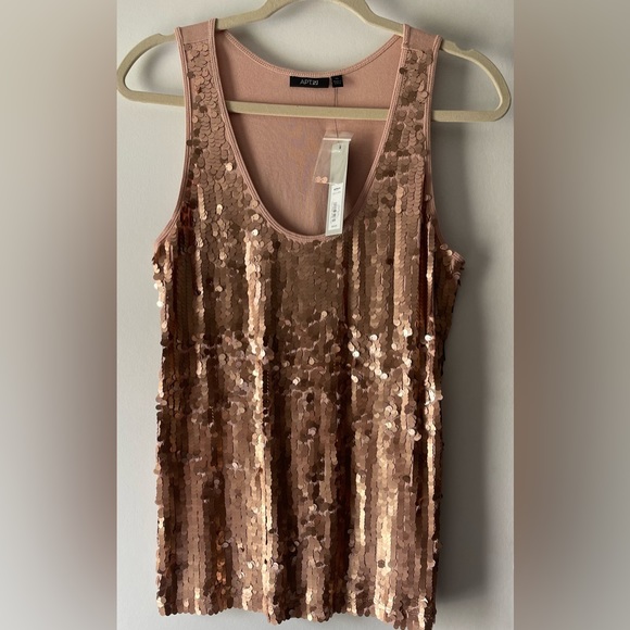 NWT! APT 9 KOHL’S RV $40 METALLIC SEQUIN FRONT TANK TOP IN PEACHY MAUVE SIZE XL - Picture 2 of 4